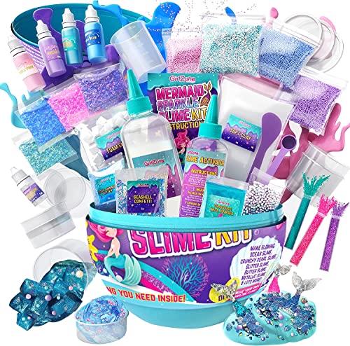 GirlZone Geschenke für Mädchen Überraschungs-Ei Meerjungfrau Glitzer Slime Set für Mädchen, Crystal, JellyCube, Wolken Schleim im Dunkeln zum Selbermachen mit Glitzer