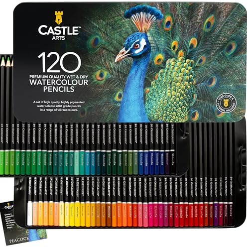 Castle Art Supplies 120 Aquarellstifte-Set | Leuchtende Pigmente | Zeichnen und Malen zugleich | Für fortgeschritten, professionelle Künstler I Geschützt und sortiert in einer Präsentationsbox
