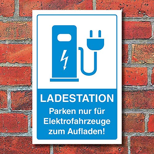 WERBEPUNKT. Schild Parkplatz Ladestation E-Auto Elektroauto Fahrzeuge 3 mm Alu-Verbund - 300 x 200 mm