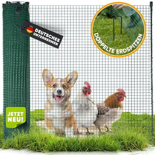 NATURIZ® Weidezaun in 15m / 20m / 25m x 90cm Komplettset - mobiler Hundezaun & Hühnerzaun extrem stabil, ohne Strom, Grün (15m)