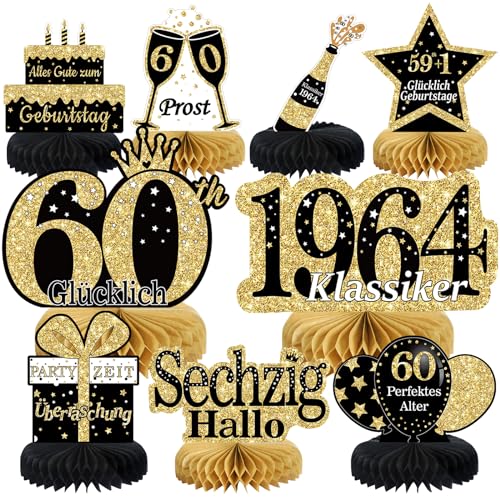 60. Geburtstag Männer 9 Stk Schwarze Goldene Bienenwabe Mittelstück Tischdeko Geburtstag,60 Geburtstag Deko,60 Geburtstag Party Deko Für Frauen und mann,Geschenke Für Männer Geburtstag （Deutsche）