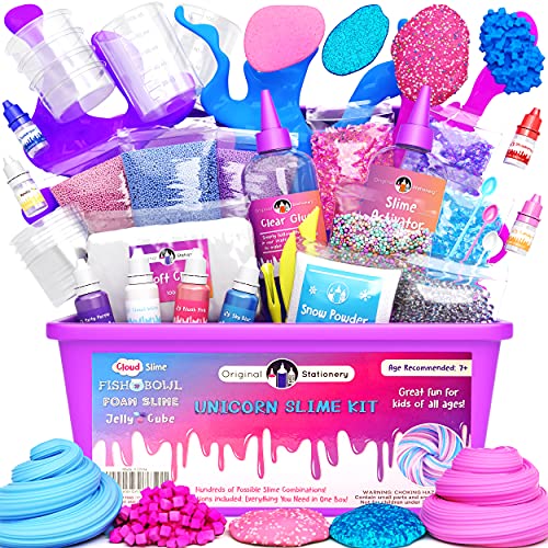 Original Stationery Einhorn-Schleim-Set Zum Selber Machen – Slime Set Ideal Geschenke für Mädchen - Für Glitzer-, Flausch, Wolken- und Schaumschleim Geschenkideen Kinder