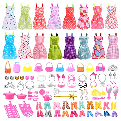 Vicloon 93 Puppenkleidung Kleidung Schmuck Zubehör Hochzeit Party Abendkleider für Puppen = 16 Kleider 20 Schuhe 10 Tasche 47 Zubehör, Kleidungsstücke für Puppen