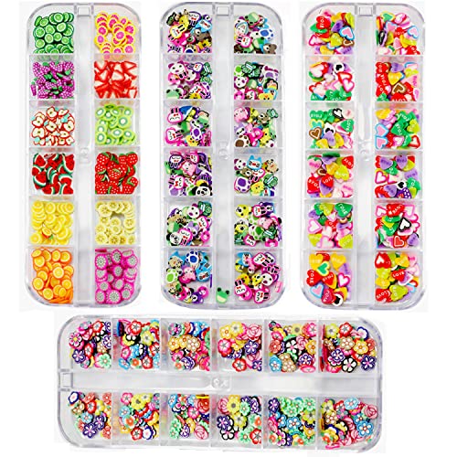 4 Set Nagel Obst Scheiben, Basicon Niedliche Obst Polymer Scheiben Obst Scheibe Nail Nagel 3D Obstscheibe Nail Art Slice für DIY Liefert Maniküre Dekoration Schleim Zubehör Nageldekorationen, 4 Stile