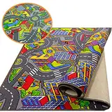 rg-vertrieb Kinderteppich Spielteppich Straßenteppich Stadt Kinderzimmer Häuser Auto Teppich für Jungen und Mädchen (100 x 150 cm)