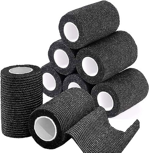 ADMITRY Selbstklebender Verband, 8 Rollen x 7,5cm x 4,5m Pflaster Rolle Verbandsmaterial, Elastische Binde Bandage Fixierbinde Haftbandage Selbstklebend(Schwarz)