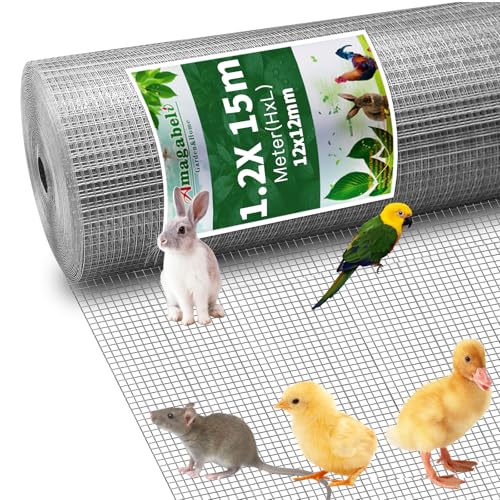 Amagabeli 1.2m X 15m Hasendraht Volierendraht 12x12 Feinmaschig Wühlmausgitter Für Hochbeet Zaun Hühnerdraht Maschendrahtzaun Kaninchendraht Verzinkt Drahtgitter Feuerverzinkt