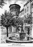 Kunstverlag Christoph Falk Einfarbige Radierung Düsseldorf, Radschläger Brunnen als Loses Blatt