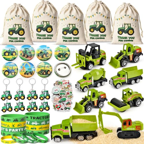 G.C Traktor Party Mitgebsel Trecker Kindergeburtstag Gastgeschenke Fahrzeug Spielzeugauto Aufziehautos Kordelzugbeutel Button Pin Armband Geschenktüte Auto LKW Party Pinata Füllung für Jungen Kinder