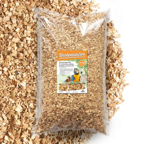 Terra Discount Bucheneinstreu 15 Kg Körnung 10-25 mm - Vogelsand Alternative - Buchenholzgranulat für Großsittiche, Sittiche, Wachteln u.a. Vögel - Einstreu für Käfige, Volieren & Kükenaufzucht/Zucht