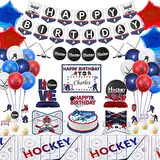 PIXHOTUL Hockey Party Dekorationen, beinhaltet Eishockey Happy Birthday Banner, Hockey Tischdecke, Tischaufsteller, Cake Toppers, Hockey Ballons für Kindergeburtstag Party, Hockey Sport Party