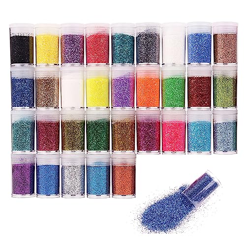 Nuangoo 32 Stück Bastel Glitzer Set,Farben Glitzerpulver Set zum Basteln für Dekoration, Nagelkunst,Karten,Papier,Party,DIY(7.6g)