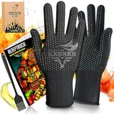 KESSER® Grillhandschuhe hitzebeständig bis 500° XXL | Ofenhandschuhe Atmungsaktiv & mit rutschfestem Griff | Topfhandschuhe aus Aramid-Gewebe | Kamin-Handschuh Maschinenwaschbar | XL-XXL | Anthrazit