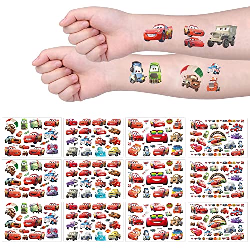 Tattoo Kinder, 12 Blätter Cars Lightning McQueen Temporäre Tattoo Aufkleber Set für Mädchen Jungen Wasserdichte Kindertattoos Tattoo Mitgebsel Kindergeburtstag Geschenk Mädchen Junge Kinder Party Deko