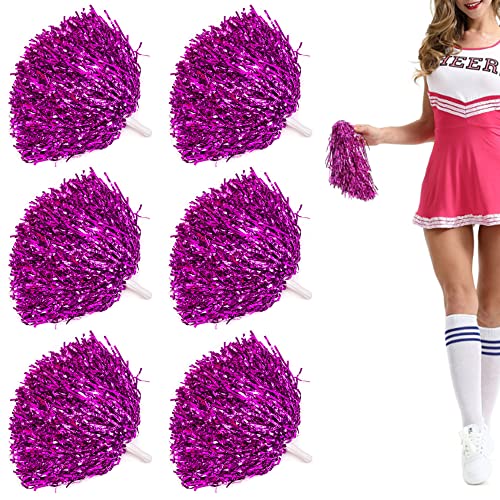 Niuhong 6 PCS Cheer Leader Poms Pom Bright Metallic Cheers Ball Squad Cheer Sport Farben Pompons Poms Hand Flower Bands Spirit Cheering Pom Colours Accessories Cheerleading Sports Games Team (Rosarot)