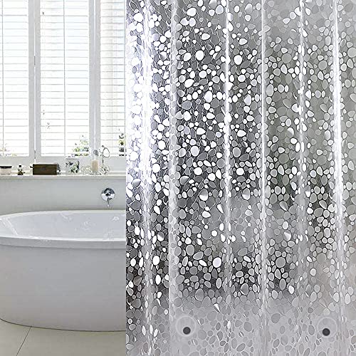 WELTRXE Duschvorhang Anti-Schimmel mit Gewicht Magnet unten, 0.2mm [183x200cm] Wasserdicht Antibakteriell Eva Vorhang für Dusche und Badewanne für Kinder, 3D Steinmuster, inkl. 12 Duschvorhangringen