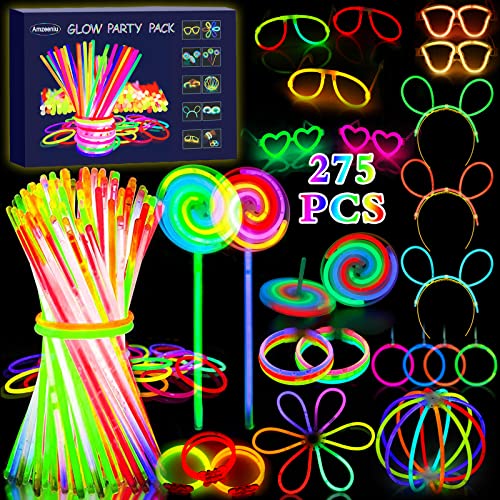 Amzeeniu 270 Stück Knicklichter Party Set Glow Sticks Leuchtstäbe Neon Party Leuchtarmbänder Knicklichter Hochzeit Leuchtspielzeug für Party deko,Festival schwarzlicht deko,Neuem Kreisel,Lutscher