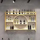 Moderne Metall Wand montiert Wein Display Rack, 3-Schicht-Eisen-Rack, Weinregal, Wand-montierte Weinregal, Geeignet für Häuser, Bars, Restaurants und Küchen, Gold,140x15x80cm
