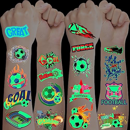 Leuchttattoos Kinder Fußball, 10 Blätter Tattoo Kinder Fussball Geschenke Jungen, Kindertattoos Fußball Spielzeug Schultüte Füllung Schulkind Geschenk Einschulung Junge, Fußball Coole Sachen für Jungs