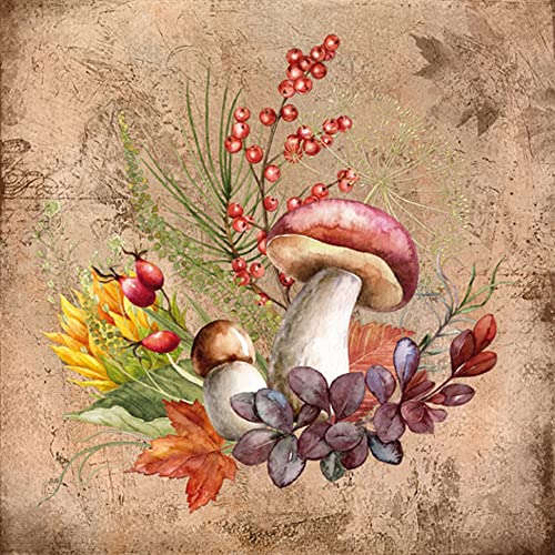 20 Servietten Steinpilz und Herbstfrüchte | Pilze | Beeren | Blätter | Herbst | Tischdeko | Decoupage | Serviettentechnik 33x33cm