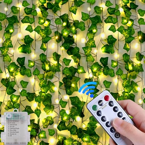 GGII 2 Stück 2m 40LED Efeugirlande Lichterkette Künstlich USB – 8 Modi Wasserdicht Mit Fernwirktechnik, Blumengirlande Hängend Pflanzen Für Innenberei & Party