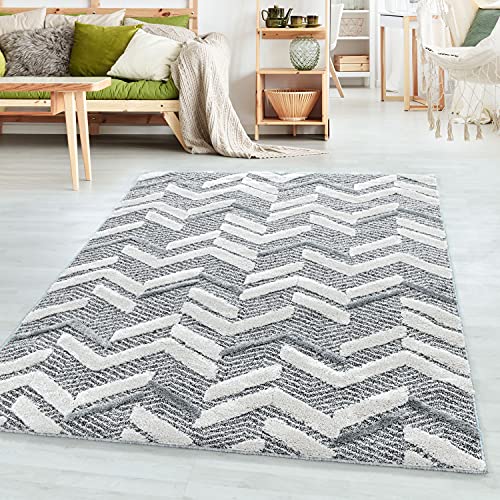 SIMPEX Teppich Wohnzimmer Berber Design Hoch-Tief Effekt 3D 80 x 250 cm Grau Läufer - Hochflor Teppich Schlafzimmer Küchenteppich Weich und Pflegeleicht - Flauschiger Teppiche für Esszimmer Gastzimmer