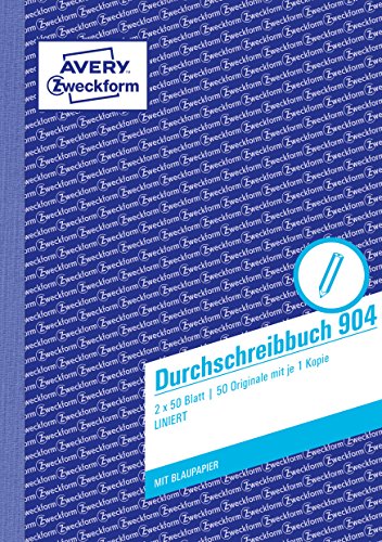 AVERY Zweckform 904 Durchschreibbuch (A5, 50 linierte Durchschreibsätze, mit einem Blatt Blaupapier und je einem blanko Durchschlag, vorgelocht und perforiert, ideal für Notizen, to-do Listen) weiß