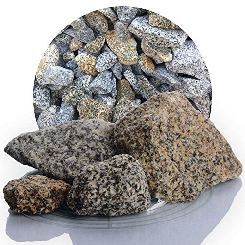 Schicker Mineral Granit Ziersplitt gelb-grau 25 kg in 8-16 mm und 16-32 mm, ideal zur Gartengestaltung, bunter Granit Naturstein Splitt (50-150 mm)