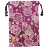 千糸繍院 Brokat-Kordelzugbeutel, gefüttert mit Nishijin-Brokat, 3, Größe M, Violett, Rosa, Medium, Japanische Tasche mit Kordelzug