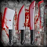 Qintora 4 Stück Halloween Messer Mit Blut,Halloween Kostümschneider,Plastik Messer für Halloween,Spielzeug Machete, Küchenmesser,Halloween Accessoires,Karneval,Mottoparty,Cosplay