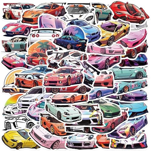 50 Stück JDM Klassische Autos Aufkleber, Sportwagen Racing Cars Aufkleber,Wasserdichte Vinyl Sticker, Cars Stickers für Skateboard,Wasserflasche, Computer, Auto Sticker für Erwachsene Kinder