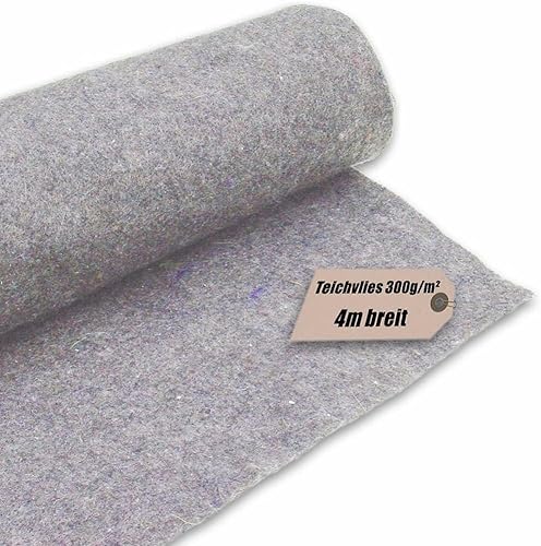 Qualitäts - Teichvlies 300 g/m² - 4m x 5m – 20qm - Teichfolienunterlage Schutzvlies Poolvlies