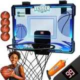 KESSER® Mini-Basketballkorb fürs Zimmer & Büro | Tür-Basketballkorb Indoor & Outdoor | Basketball-Board für Kinder-Zimmer & Wandmontage | Basketballbrett inkl. Ballnetz Pumpe & Ball & LED-Anzeigetafel