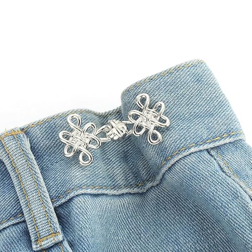 Tefexer Abnehmbare Taillenschnalle mit chinesischem Knoten-Design, Metallverschluss für Jeans-Dekoration, silber, /