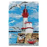 ROCKY&CHAO Knüpfhaken-Teppich-Set DIY-Knüpfhaken Teppichherstellungs-Set für Erwachsene Kinder Kreuzstich Teppichherstellung Heimdekoration 60 x 40 cm (Roter Leuchtturm)