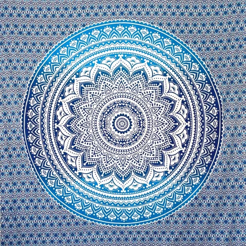 MOMOMUS Mandala Tuch Mehrzweck - Pareo/Strandtuch XXL, Dünn und Sandabweisend, Große Stranddecke Sandfrei Sanddurchlässig oder Picknickdecke XXL für Camping und Yoga - Blau, 210x230cm