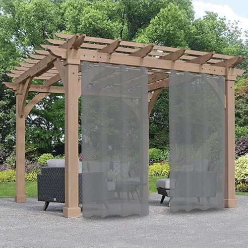 Clothink Outdoor Vorhang Wetterfest Mit Ösen Transparent Sonnenschutz Winddicht Rostfrei mit Ösen für Terrasse Garten Balkon Familienhaushalte einfache Montage farbecht haltbar(132x215cm, 1Stück,Grau)
