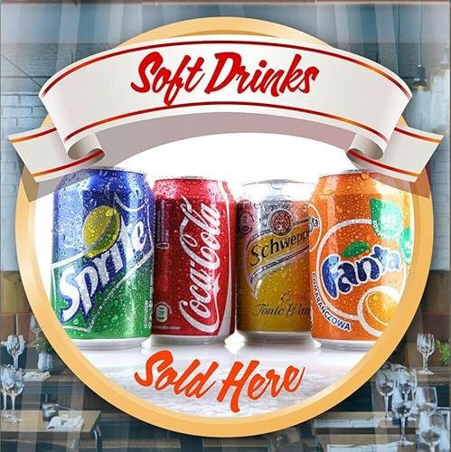 Handmade By Stukk Aufkleber "Soft Drinks Sold Here" für Catering, Fenster, Café, Geschäft, Restaurant