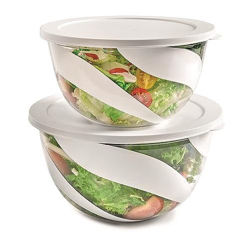 Snips | Salatschüssel 2er Set mit Deckel| 3 + 5 L Fassungsvermögen| Rührschüsseln| Set aus zwei Salatschüsseln mit Deckel 3 und 5 Liter | Weiß | Hergestellt in Italien, Ohne BPA.